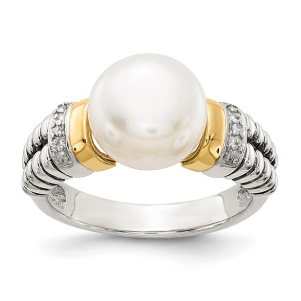Shey Couture 9.5-10mm Pearl Diamond Ring 14K Gold Sterling Silver